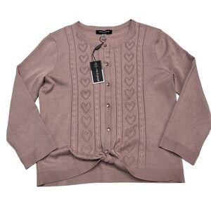 Cable & Gauge Sweater Womens S Mauve Textured Heart Embroidered Cardigan Cottage